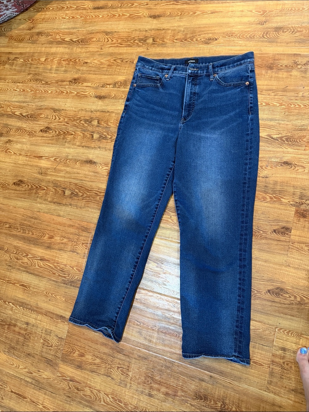 Express Women's Indigo Straight Ankle High Rise  Jeans